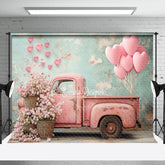 Aperturee - Aperturee Pink Retro Truck Shabby Green Wall Floral Backdrop